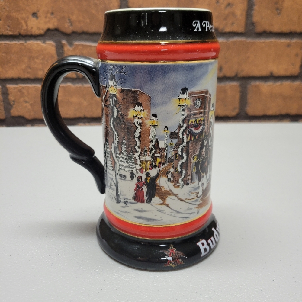 Budweiser 1992 Holiday Stein A Perfect Christmas Clydesdales‎ Ceramarte Brazil